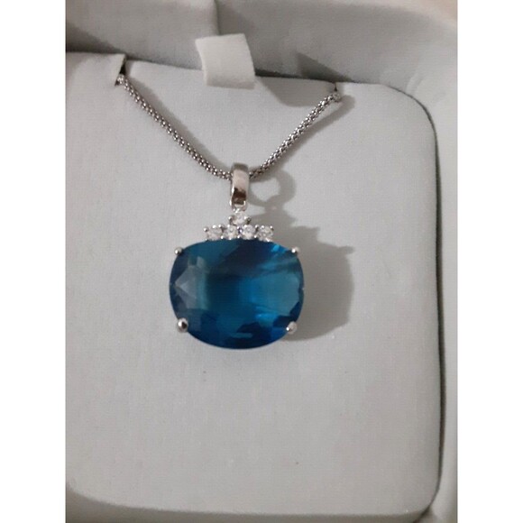 Vintage STAUER Sterling Eternal Hope 15CT Blue & CZ Pendant With 20” Chain - Picture 5 of 16